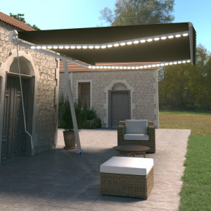 Toldo retráctil manual con LED gris antracita 500x350 cm D