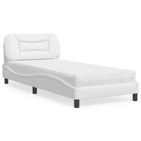 Cama com colchão de couro sintético branco 90x190 cm D