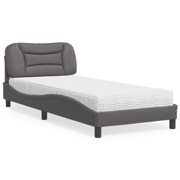 Cama con colchón cuero sintético gris 90x200 cm D