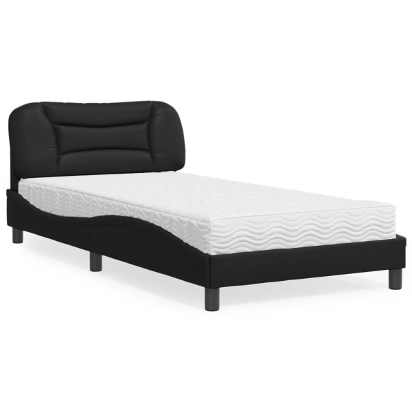 Cama com colchão preto de couro sintético 100x200 cm D