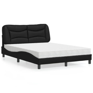 Cama con colchón cuero sintético negro 140x190 cm D