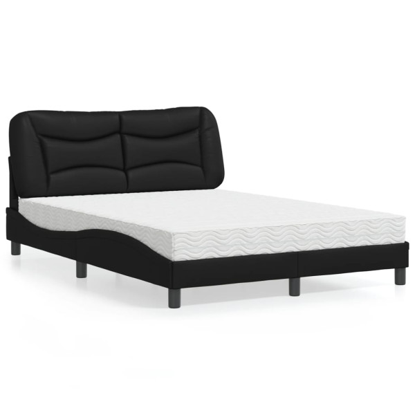 Cama com colchão preto de couro sintético 140x190 cm D