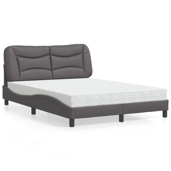 Cama com colchão de couro sintético cinza 140x190 cm D