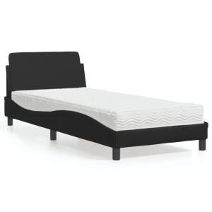 Cama con colchón cuero sintético negro 90x190 cm D