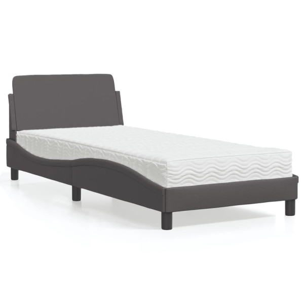 Cama con colchón cuero sintético gris 90x190 cm D