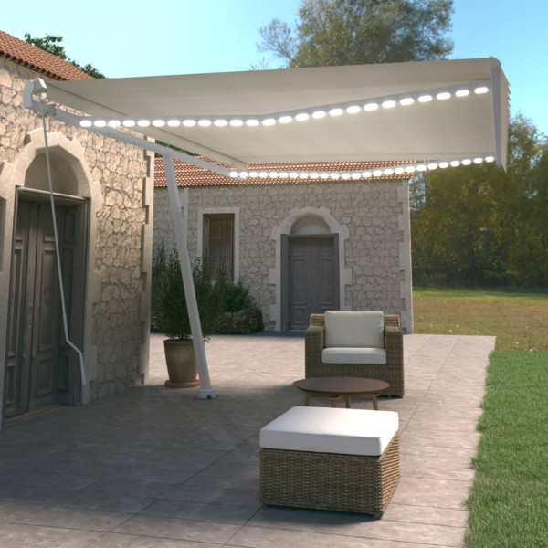 Toldo retrátil manual com luz LED creme 500x350 cm D