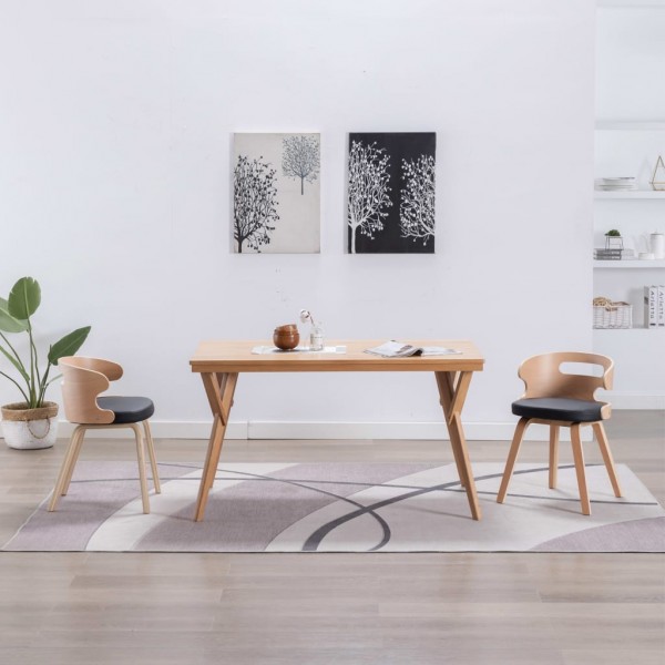 Cadeiras de jantar de madeira curva e couro sintético preto D