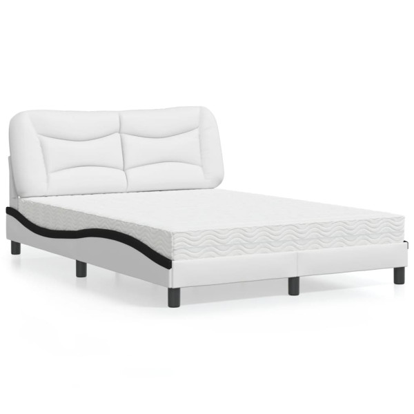 Cama con colchón cuero sintético blanco y negro 140x200 cm Cama con colchón cuero sintético blanco y negro 140x200 cm D