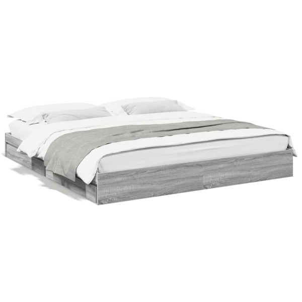 Cama con cajones madera ingeniería gris Sonoma 200x200 cm Cama con cajones madera ingeniería gris Sonoma 200x200 cm D
