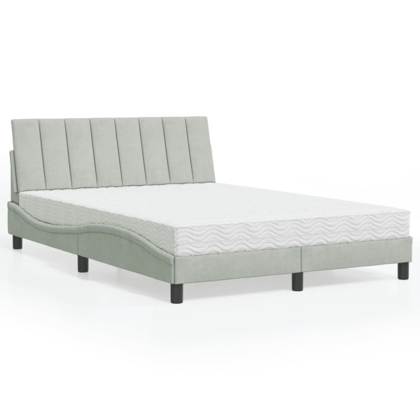 Cama con colchón terciopelo gris claro 140x190 cm Cama con colchón terciopelo gris claro 140x190 cm D