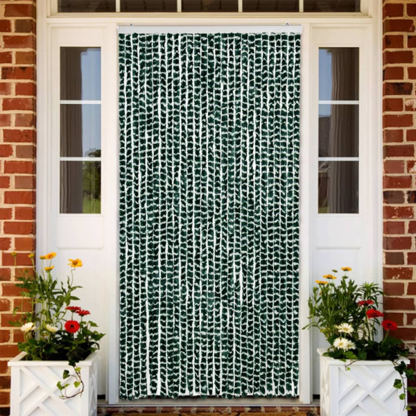 Cortina mosca em chenille verde e branco 118x220 cm D