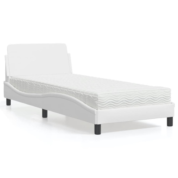 Cama con colchón cuero sintético blanco 90x190 cm Cama con colchón cuero sintético blanco 90x190 cm D