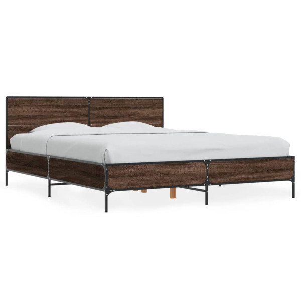 Estructura cama madera ingeniería metal marrón roble 150x200 cm Estructura cama madera ingeniería metal marrón roble 150x200 cm D