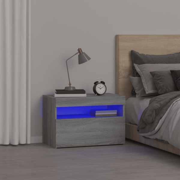 Mesitas de noche con luces LED 2 uds gris Sonoma 60x35x40 cm Mesitas de noche con luces LED 2 uds gris Sonoma 60x35x40 cm D