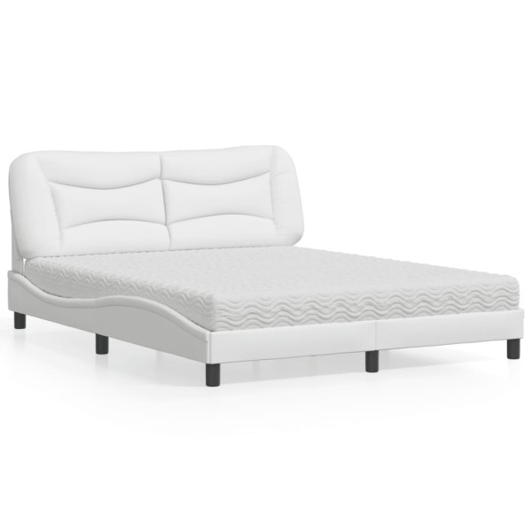 Cama con colchón cuero sintético blanco 160x200 cm Cama con colchón cuero sintético blanco 160x200 cm D