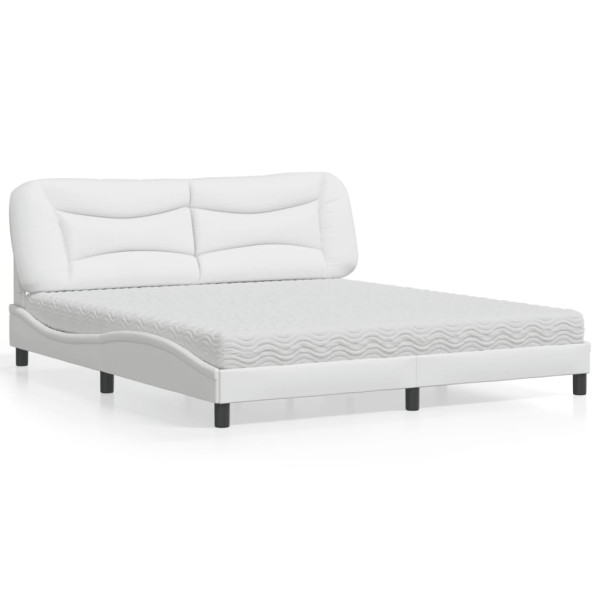 Cama con colchón cuero sintético blanco 180x200 cm Cama con colchón cuero sintético blanco 180x200 cm D