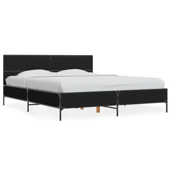 Estructura de cama madera de ingeniería y metal negro 150x200cm Estructura de cama madera de ingeniería y metal negro 150x200cm D