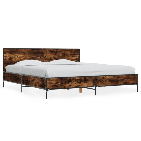 Estructura cama madera ingeniería metal roble ahumado 180x200cm Estructura cama madera ingeniería metal roble ahumado 180x200cm D