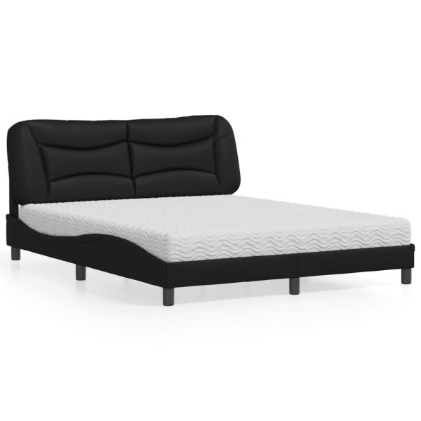 Cama con colchón cuero sintético negro 160x200 cm Cama con colchón cuero sintético negro 160x200 cm D