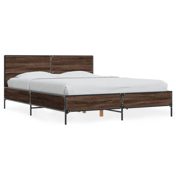 Estructura cama madera ingeniería metal marrón roble 140x200 cm Estructura cama madera ingeniería metal marrón roble 140x200 cm D