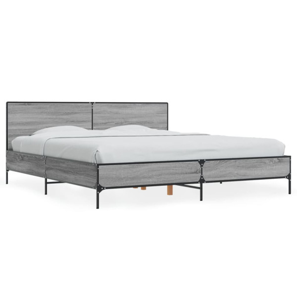 Estructura cama madera ingeniería metal gris Sonoma 200x200 cm Estructura cama madera ingeniería metal gris Sonoma 200x200 cm D