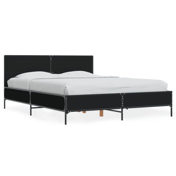 Estructura de cama madera de ingeniería y metal negro 120x190cm Estructura de cama madera de ingeniería y metal negro 120x190cm D