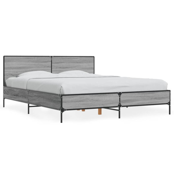 Estructura cama madera ingeniería metal gris Sonoma 150x200 cm Estructura cama madera ingeniería metal gris Sonoma 150x200 cm D