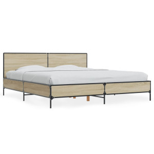 Estructura cama madera ingeniería metal roble Sonoma 180x200 cm D