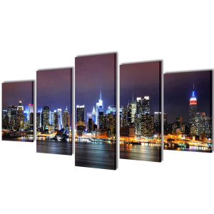 Set decorativo de lienzos para pared Nueva York noche 100 x 50 cm D