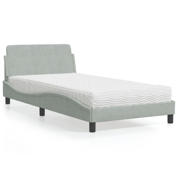 Cama con colchón terciopelo gris claro 100x200 cm Cama con colchón terciopelo gris claro 100x200 cm D