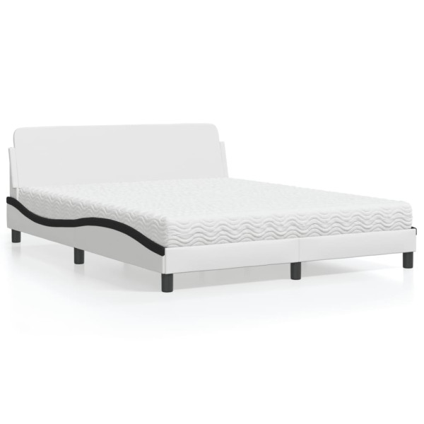 Cama con colchón cuero sintético blanco y negro 160x200 cm Cama con colchón cuero sintético blanco y negro 160x200 cm D