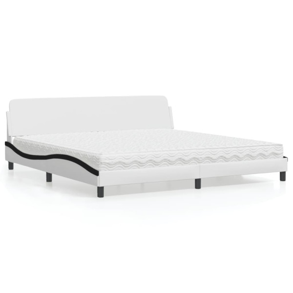 Cama con colchón cuero sintético blanco y negro 200x200 cm Cama con colchón cuero sintético blanco y negro 200x200 cm D