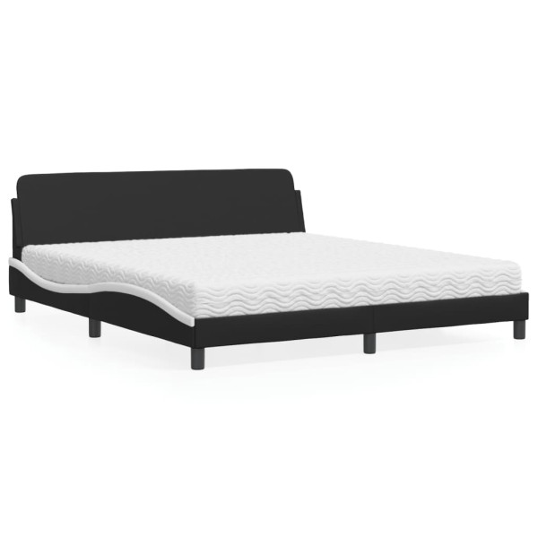 Cama com colchão de couro sintético preto e branco 180x200 cm D