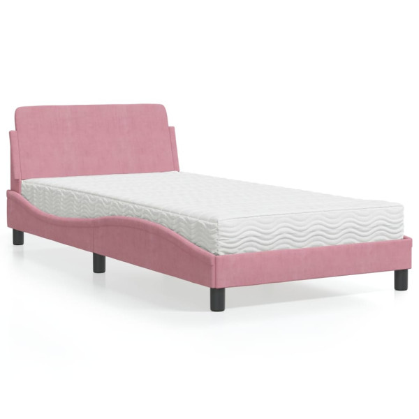 Cama con colchón terciopelo rosa 100x200 cm D