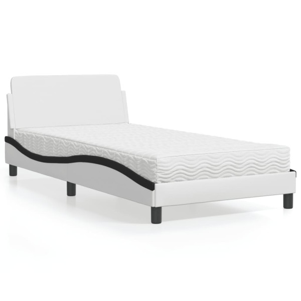 Cama com colchão de couro sintético preto e branco 100x200 cm D