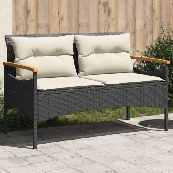 Jardim e almofadas preto sintético rattan 116x62.5x74 cm D