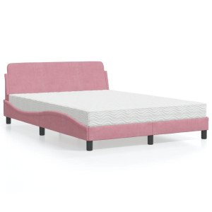 Cama con colchón terciopelo rosa 140x190 cm D