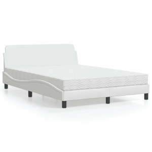 Cama con colchón cuero sintético blanco 140x200 cm D