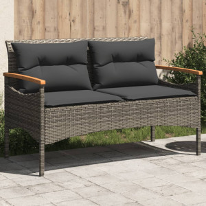 Banco de jardim com almofadas de rattan cinza 116x62.5x74 cm D