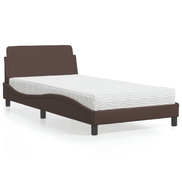 Cama con colchón cuero sintético marrón 100x200 cm Cama con colchón cuero sintético marrón 100x200 cm D