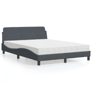 Cama con colchón terciopelo gris oscuro 140x190 cm D