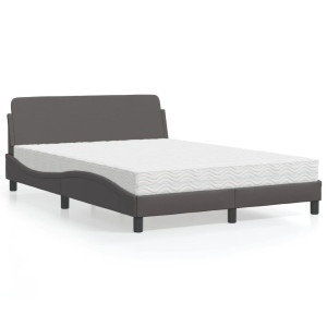 Cama con colchón cuero sintético gris 140x190 cm D