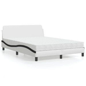 Cama con colchón cuero sintético blanco y negro 140x200 cm D