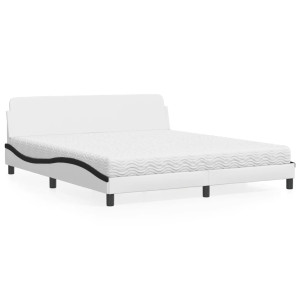Cama con colchón cuero sintético blanco y negro 180x200 cm D