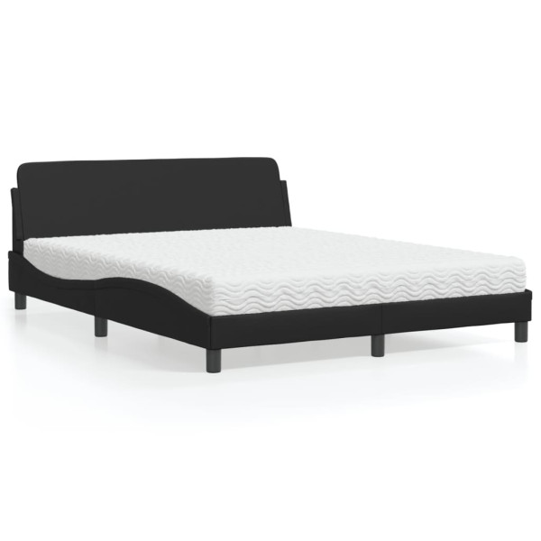 Cama com colchão de couro sintético preto 160x200 cm D