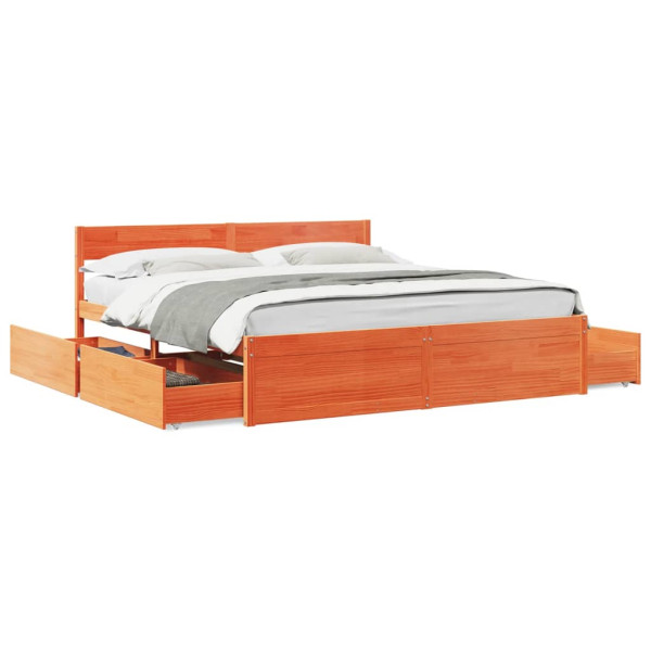 Estructura de cama cajones madera pino marrón cera 180x200 cm D