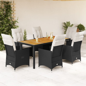 Set de comedor de jardín 7 pzas y cojines ratán sintético negro D