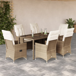 Set comedor de jardín 7 pzas con cojines ratán sintético beige D