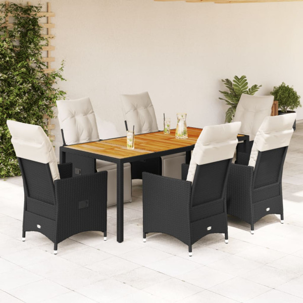 Set de comedor de jardín 7 pzas y cojines ratán sintético negro D