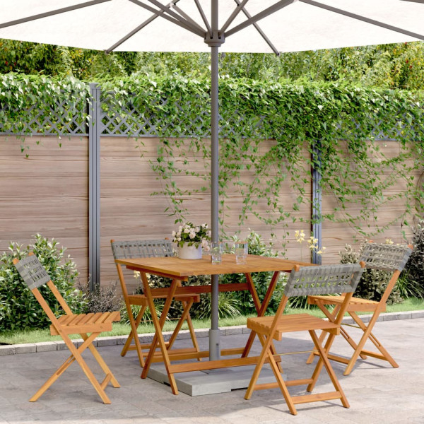 Set de comedor de jardín 5 piezas ratán PE madera maciza gris Set de comedor de jardín 5 piezas ratán PE madera maciza gris D